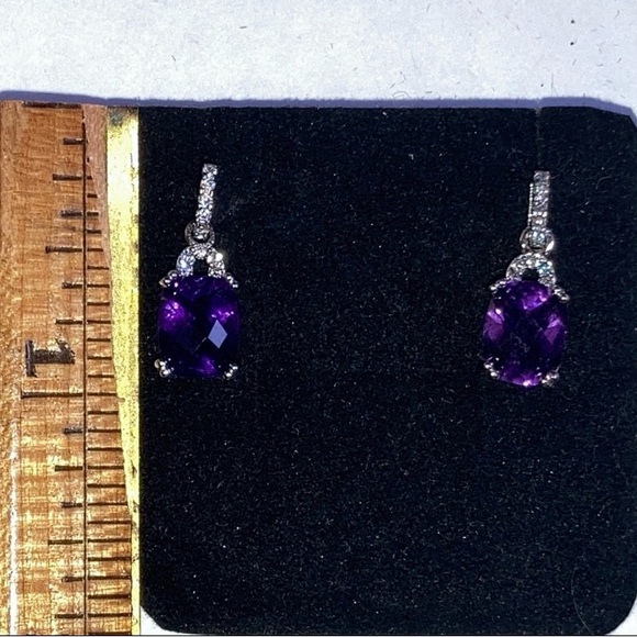 VJ CHINA Sterling Silver Purple and Clear Stones Earrings 925 - Picture 10 of 12